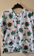 Scrub Top Shirt Large Womens Short Sleeve Mr Little Miss Christmas Holiday Tree