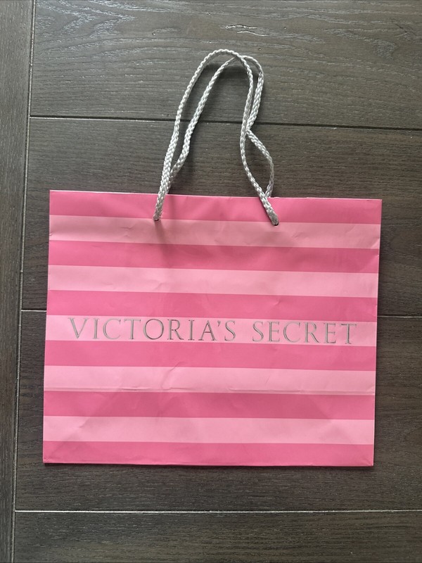 VICTORIA'S SECRET Glossy Pink w/Silver Rope Medium Paper Gift Bag (11 X 9 x 5)