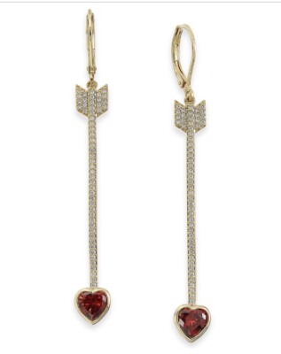 $68 Kate Spade gold tone red crystal heart arrow linear drop