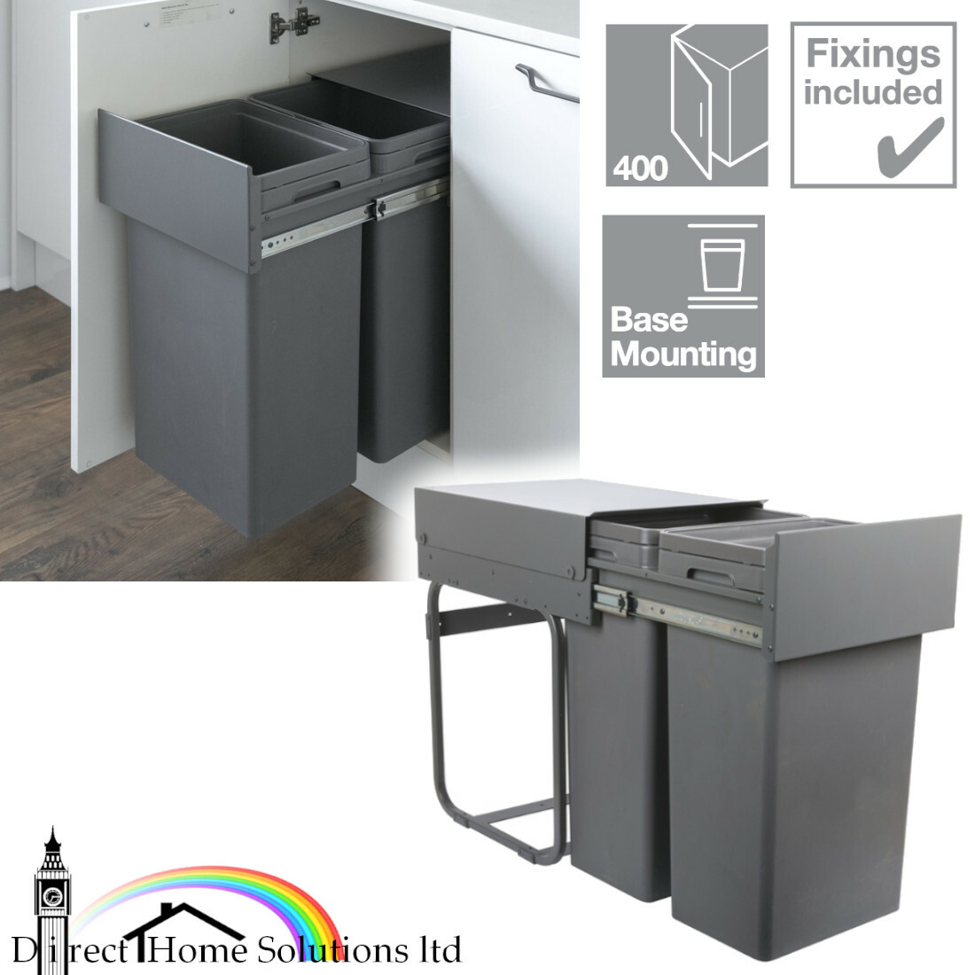 Hafele Waste Boss Duo Pull Out Waste Bin For Hinged Door Width