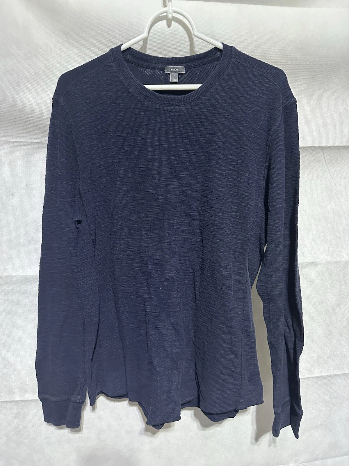 Vince 100% Cotton Long Sleeve Waffle Knit Thermal Navy Blue Men’s Size Large