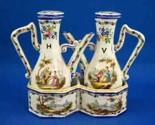 VEUVE PERRIN Oil vinegar set table Ceramic Marseille France 1700 XVIII Rococo