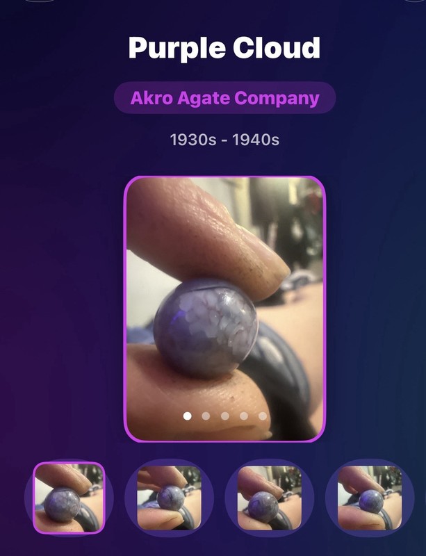 Akro Agate Company Purple Cloud Machine Made Marble, 1930s-1940s Vintage