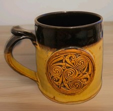 Studio Pottery Celtic Large Medallion Mug Tankard Glazed Stoneware