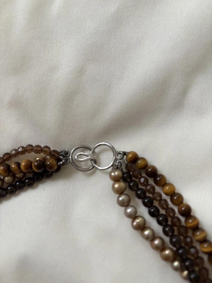 Artisan Torsade Choker Necklace Tiger Eye Smoky Quartz 16” - Image 3 of 4