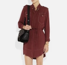 Isabel Marant Etoile GALISE Shirt Dress Burgandy Red Pleated Utility FR 34 US 2