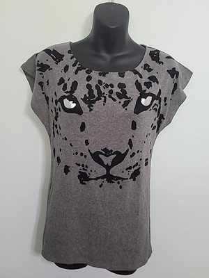 Express T-Shirt  XS Leopard Big Cat  Graphic Tee Gray Very Soft EUC