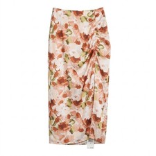 NWT Abercrombie Fitch Floral Midi Skirt Ruched Side Slit Rust Cream Size S