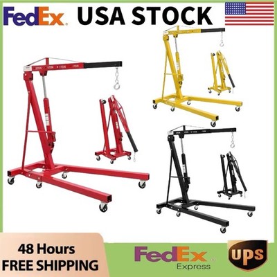 2Ton 4400lb Cherry Picker Engine Hoist Folding Hydraulic Engine Crane W/6 Caster