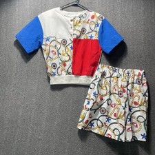 Vtg 90s Red White Blue High Rise Women Short Set Banded Top Nautical Y2K Yacht