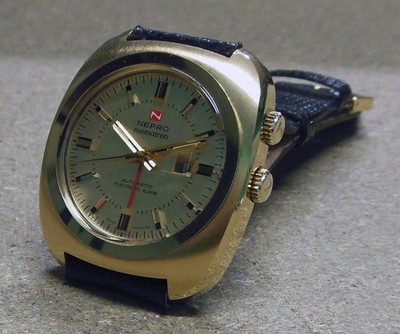 NEPRO MEMOTRON-cs/Laminated Metal/Steel-Autom-1970s-NOS-37mm Watch