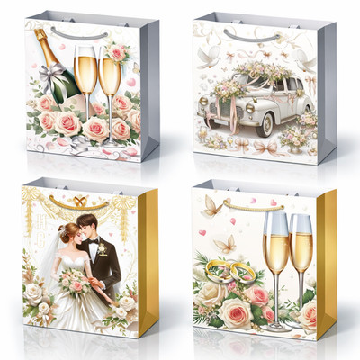 RHP Geschenk­tüten Hochzeit 12er Pack   Medium 23×18×10cm   4 romantische Motive