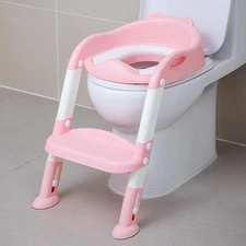 Potty Training Toilet Chair Seat with Step Stool Ladder for Kids Pink-White 