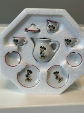 Vintage Lederhosen Disney Mickey Mouse Porcelain Mini Tea Set 9 Piece Miniature