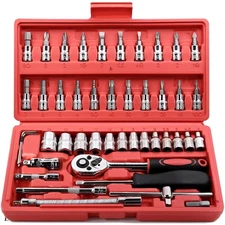 46-Piece Chrome Vanadium Socket Ratchet Wrench Set with Extensions & Case