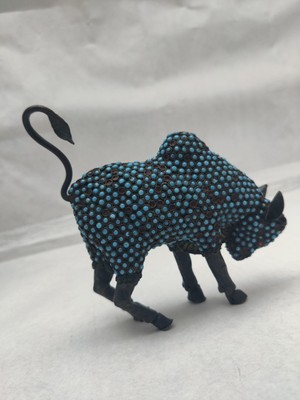 Vintage Handmade Copper Bull Figurine with Turquoise Inlay-120mm Tibetan Stye
