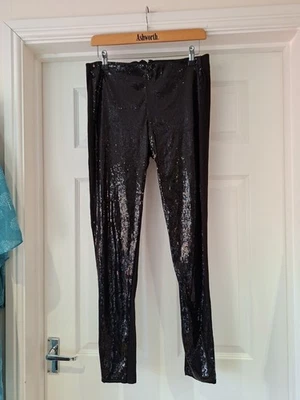 H&M Black Sequin Leggings With Stretch & Zip Back Party Festival UK Size Medium - Image 1 of 4