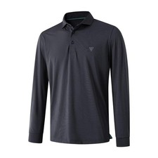 Mens Golf Shirt Performance Dry Fit Moisture Wicking Sport Long Sleeve Stripe...