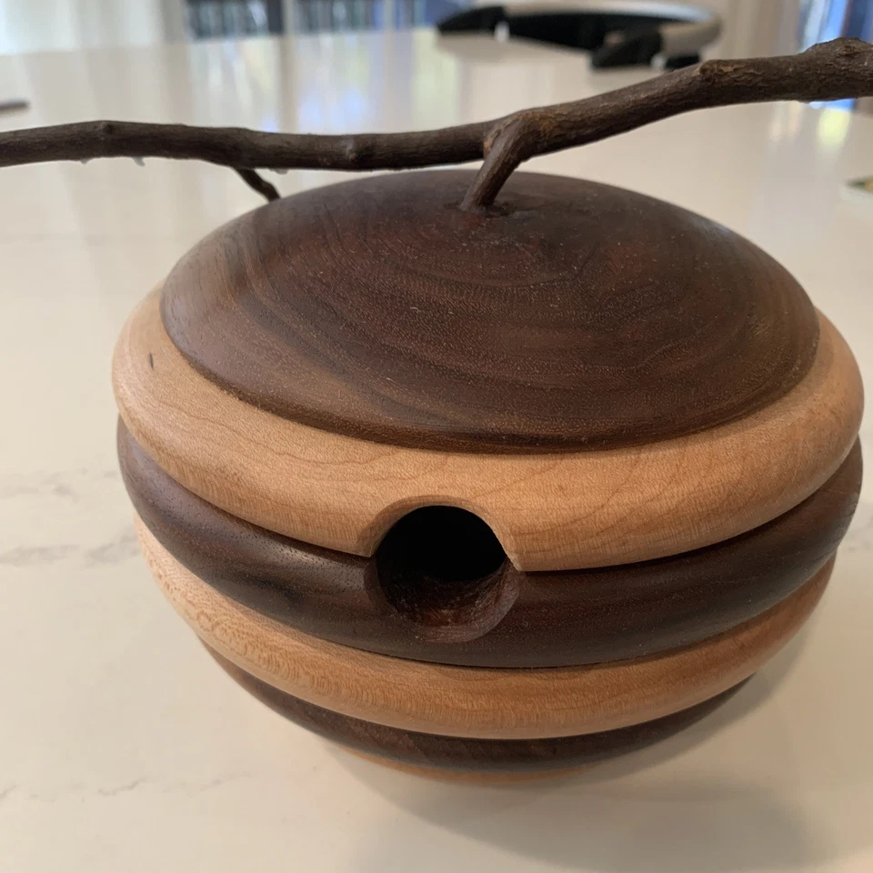 Maceta de miel de madera de arce de nogal hecha a mano - rústica y única regalo 6x6 Foto 4 de 4