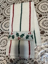 Vintage Poinsettia Embroidered Ribbon Christmas Towel 23" x 15" Made in USA