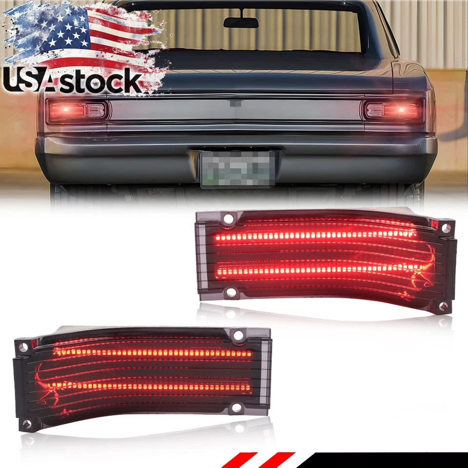 2X Smoked Red LED Tail Brake Light Lamp Lenses For 1966 Chevy Chevelle & Malibu - Image 1 of 4