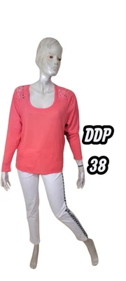 Ddp Taille 38 NEUF Superbe pullover coton lin femme rose pull - Photo 1/4