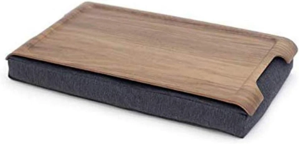 Versatile Walnut Wood Lap Tray with Soft Gray Cushion – Perfect for Meals & Work - Image 3 of 4