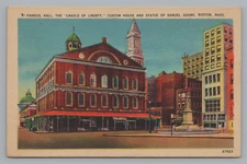 Postcard Massachusetts Boston Faneuil Hall Custom House Samual Adams Linen D395