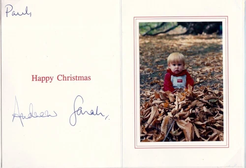 HAND SIGNED CHRISTMAS CARD FROM PRINCE ANDREW & SARAH FERGUSSON WITH BEATRICE
