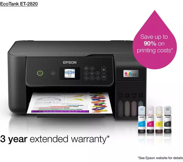EPSON EcoTank ET2820 MultiFunction Color Inkjet Printer Black for