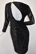 $3390 New Monique Lhuillier COUTURE  ILLUSION Back Black Velvet Cocktail Dress 6