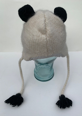 Panda - Hand Knitted Wool Winter Hat - Nepal 100% WOOL NEPAL KNIT Tassel Hat Cap NORDIC LINED PANDA BEAR  main image 3