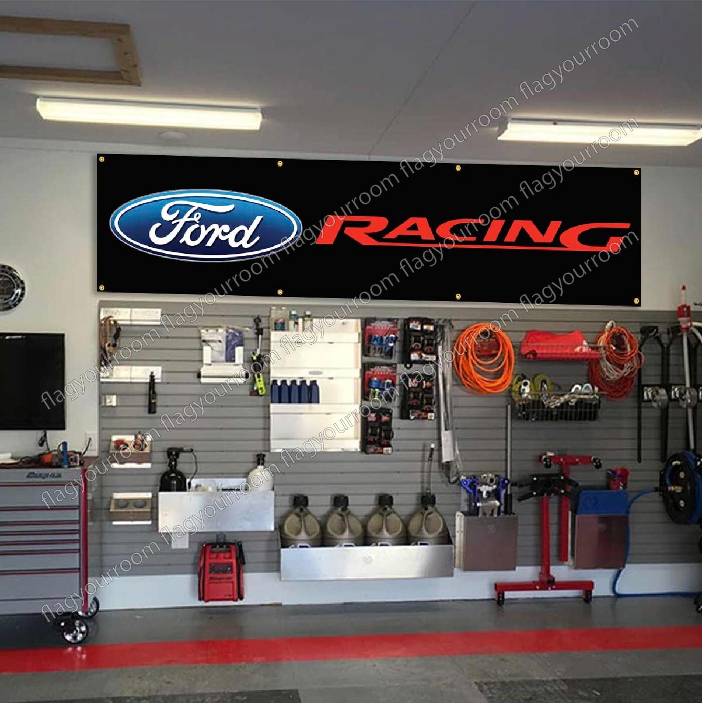 Bannière Ford Racing 2x8 Pieds, Drapeau Premium Pour étagère, Garage Ou Voiture, 100% Polyester