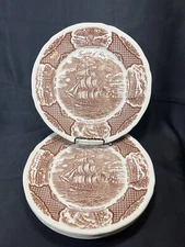 4 Alfred Meakin  Fair Winds Brown Dinner Plates Friendship of Salem 10½"