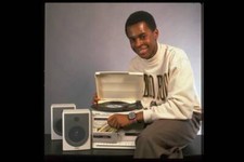 TV presenter Andi Peters with a Bush hi-fi system circa 1988 Old TV Photo