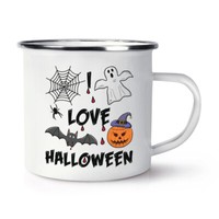 I Love Halloween Emaille Becher Tasse Gruselig Geist KüRbis Scherz Lustig