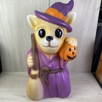 Blow Mold Halloween Dog Witch Light- Up Battery Powered 17.5  Asian Creations