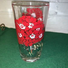 VINTAGE PEANUT BUTTER GLASS - RED PRIMROSE - 5 INCH SIZE EXCELLENT CONDITION