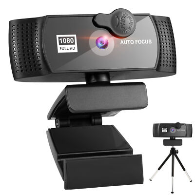 Webcam mit Mikrofon und Stativ, USB Full HD 1080p 30fps Webkamera für PC, Laptop
