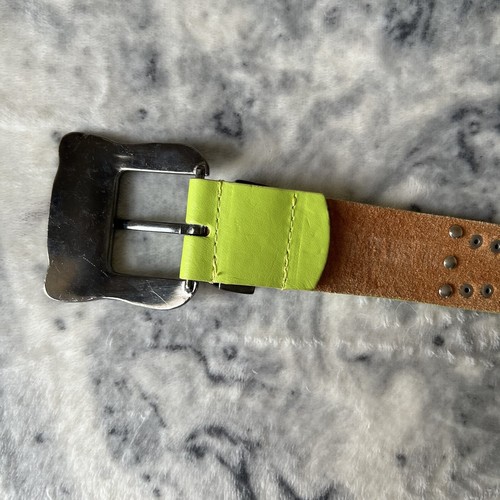 Lime Green Western Rodeo Silver Studded Rhinestones Belt Boho Retro Festival Y2K - Picture 17 of 19