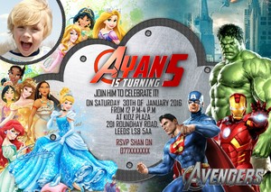 Personnalise Anniversaire Invite Merci Carte Avengers Super Heros Princesse Disney Ebay