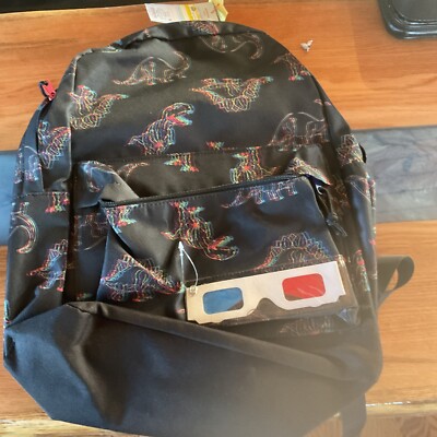 3D Dino Print Backpack Cat & Jack Black + Glasses NWT
