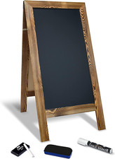 Extra Large Magnetic A-Frame Chalkboard Sign with Marker  Eraser, Rustic Brown
