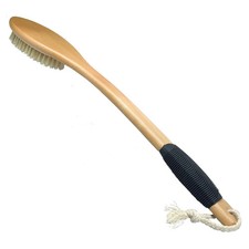 Wooden Bath Brush With Long Curved Handle For Back Exfoliating Shower Scrubber