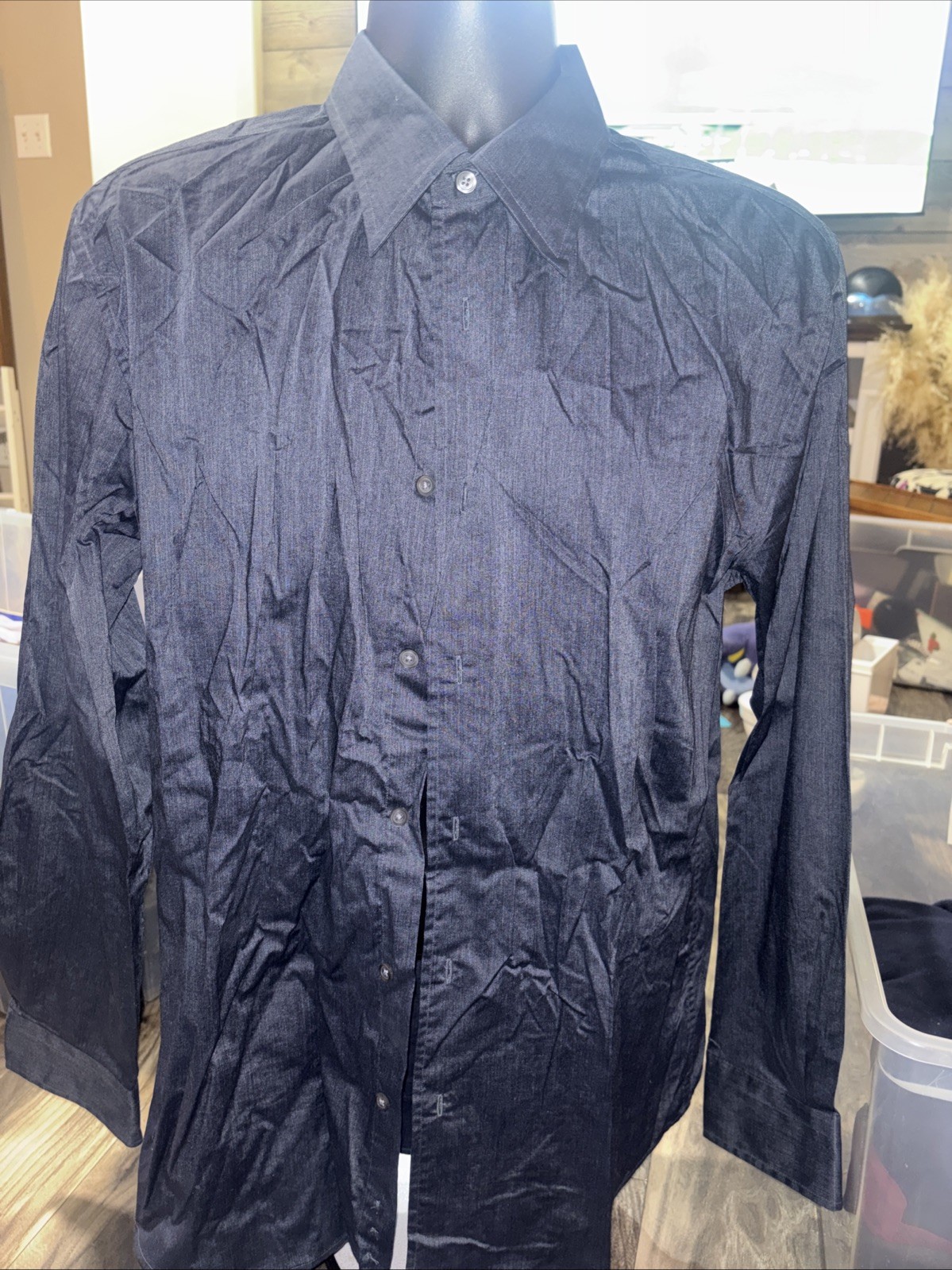 Express Stretch Size Large Button Down Shirt Long… - image 1