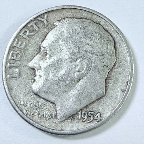 1954 Roosevelt 10c Dime 90% Silver Circulated Coin #7795