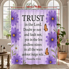Purple Floral Shower Curtain with Inspirational Trust Quote