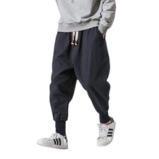 Men's Japanese Sweat Pants Casual Cotton Linen Stretch Elastic Trousers Joggers