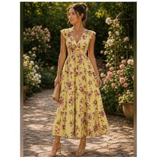 Meadow Rhodes Womens Large Tiered Sundress Midi Floral Garden Coquette Cottage