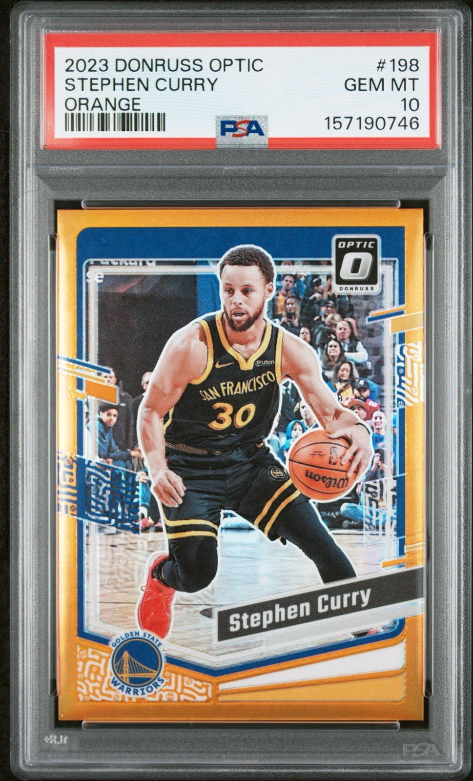 2023-24 Panini Donruss Optic Steph Curry Orange /199 PSA 10 Gem Mint Pop 2 view 1